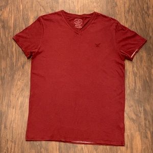 American Eagle Men's Burgundy V-Neck T-Shirt